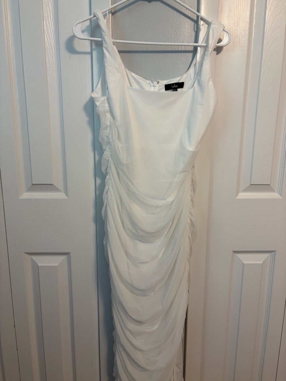 White Ruched Chiffon Evening Dress by Lulu's